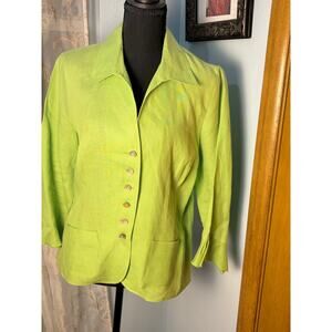Talbots Petites Irish Linen Blazer Jacket Lime Green Size 14p Button Front